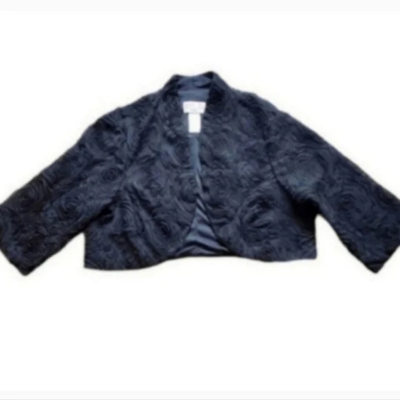 Vintage Floral Black Rosette Bolero Jacket 1X - Picture 2 of 5